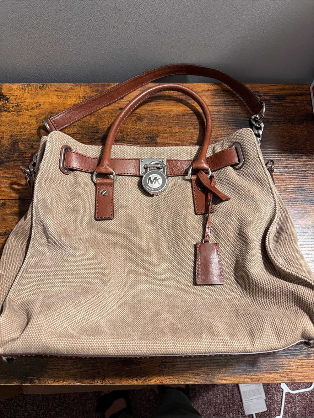 Michael Kors Hamilton Canvas & Leather Satchel Tote